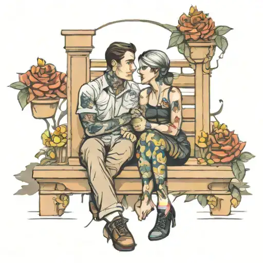 couple sitting on porch tattoo design idea