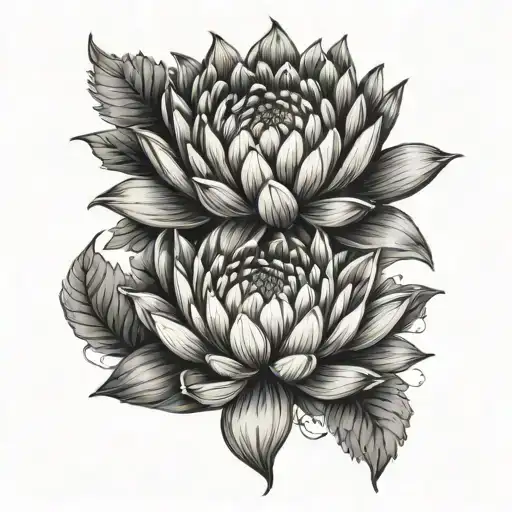 chrysanthemum and lotus flower combined together tattoo design idea