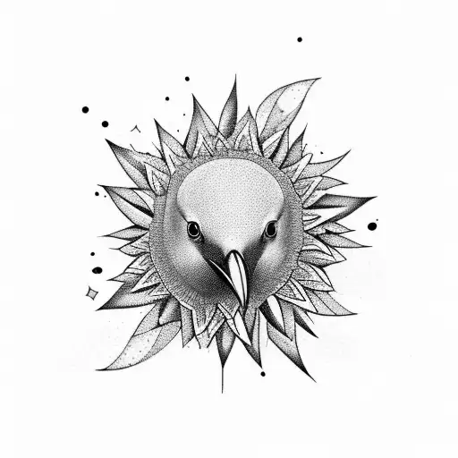 a Black bird sobrevoando dois girassóis, um maior e outro menor tattoo design idea