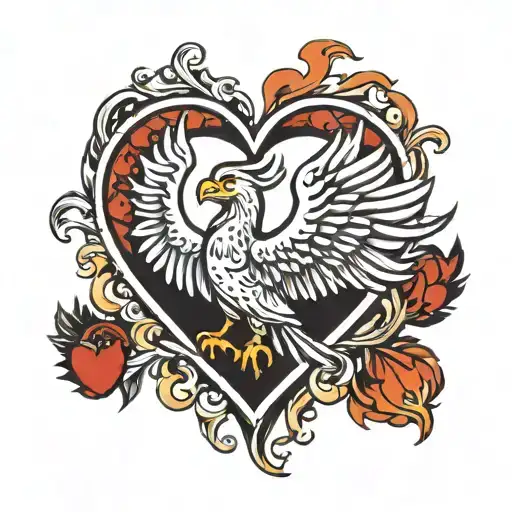 love heart, fearless phoenix rising tattoo design idea