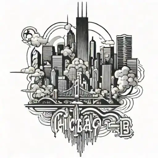 A Chicago skyline silhouette with a subtle TCB symbol integrated into the cityscape tattoo design idea