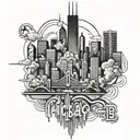 A Chicago skyline silhouette with a subtle TCB symbol integrated into the cityscape tattoo design idea