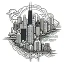 A Chicago skyline silhouette with a subtle TCB symbol integrated into the cityscape tattoo design idea