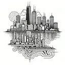 A Chicago skyline silhouette with a subtle TCB symbol integrated into the cityscape tattoo design idea