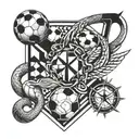 A geometric and symmetrical tattoo design combining soccer elements, the number 10, and symbols representing your grandparents, siblings, and the scorpion zodiac sign tattoo design idea