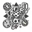 A geometric and symmetrical tattoo design combining soccer elements, the number 10, and symbols representing your grandparents, siblings, and the scorpion zodiac sign tattoo design idea
