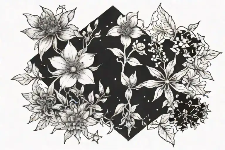 Gemini constellation honeysuckle aster and larkspur  tattoo design idea