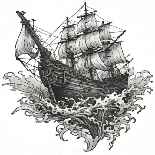 top view of a shipwreck underwater scene tattoo design idea