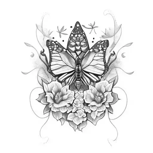 sleeve with flowers, monarch butterfly, cardinal tattoo design idea