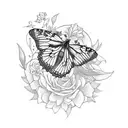 sleeve with flowers, monarch butterfly, cardinal tattoo design idea