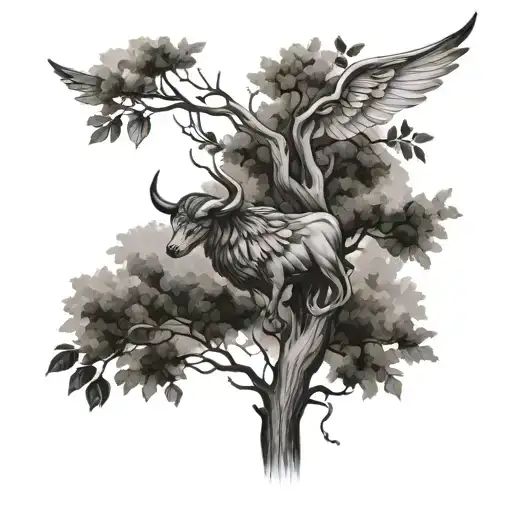 life tree branch wing taurus sign tattoo design idea