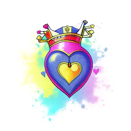 Heart with a yellow cartoonish crown tattoo design idea