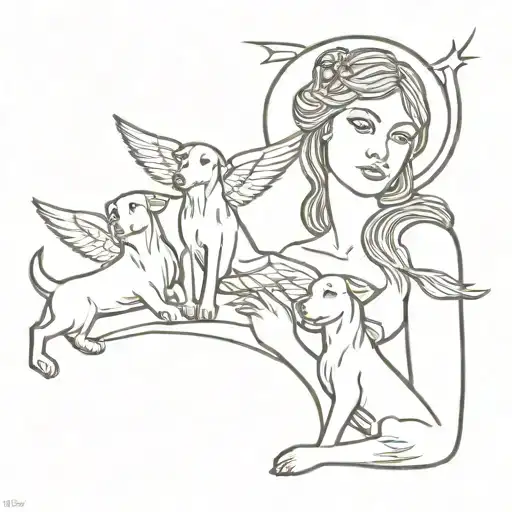 Goddess hecate with wings and three dogs tattoo design idea