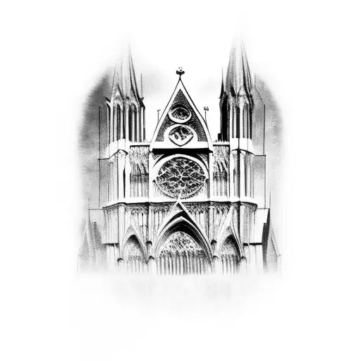gothic architecture tattoo of a cathedral fine line tattoo design idea