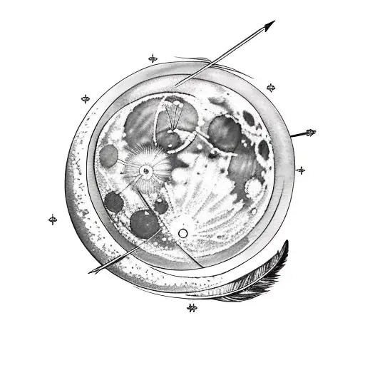 moon phases, arrow through then with a feather on the end  tattoo design idea