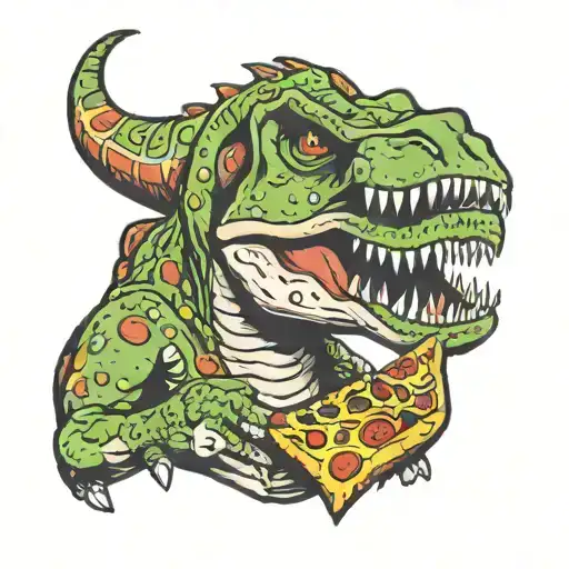 trex eating pizza tattoo design idea
