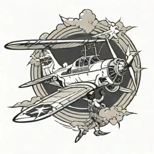 kamikaze plane with pinup girl sitting on the wing tattoo design idea