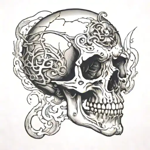 a skull with a open mouth which it has a crack form a glass tattoo design idea