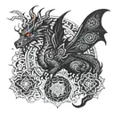 goth dragon and a mandala design incorporating fire, water, air, eart elements tattoo design idea