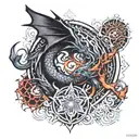 goth dragon and a mandala design incorporating fire, water, air, eart elements tattoo design idea