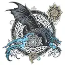 goth dragon and a mandala design incorporating fire, water, air, eart elements tattoo design idea