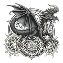 goth dragon and a mandala design incorporating fire, water, air, eart elements tattoo design idea