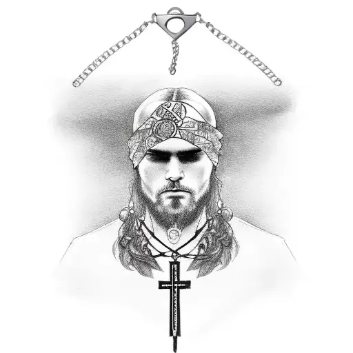 bandana handcuffs and cross necklace  tattoo design idea