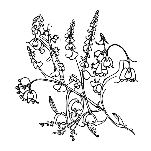A small vine that has a lily of the valley and larkspur. Dainty. And simplistic  tattoo design idea