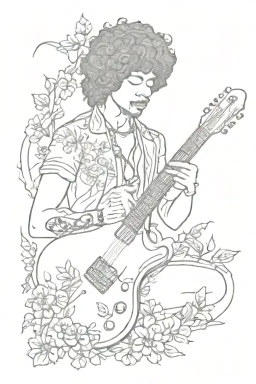 jimi hendrix floral guitar tattoo design idea