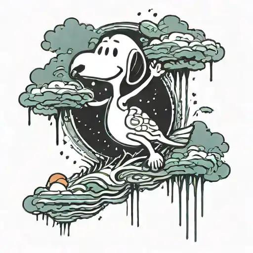 psychedelic Melting smiley face  Snoopy flying  Oceans Mtjoy background album Bahamas reef or house or lobster idea 23/3 tattoo design idea