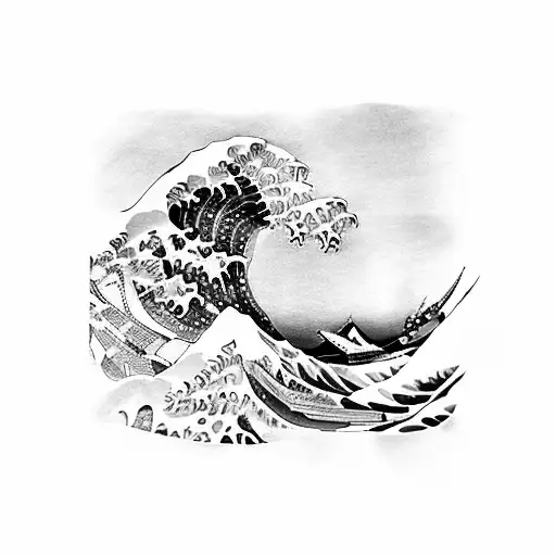 Great Wave of Kanagawa chest tattoo design idea