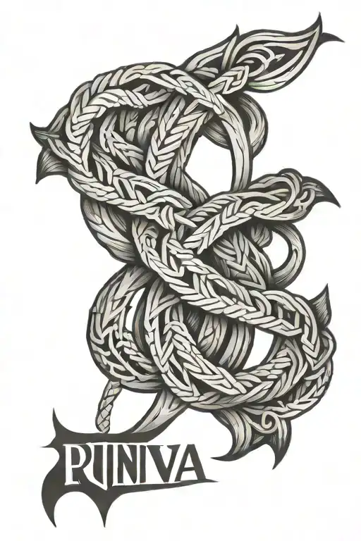RUNIC NAME FREYA SYMBOL WITH BRAIDED ROPE tattoo design idea