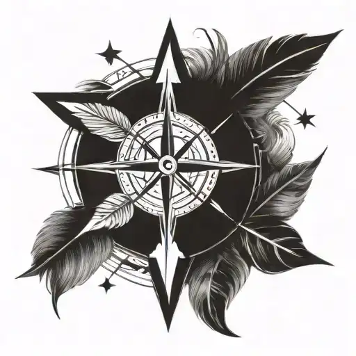 Arrow, Compass rose, feathers tattoo design idea