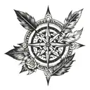 Arrow Compass rose feathers tattoo design idea
