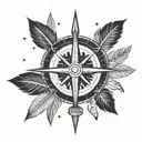 Arrow Compass rose feathers tattoo design idea