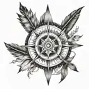 Arrow Compass rose feathers tattoo design idea