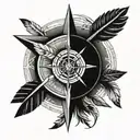 Arrow, Compass rose, feathers tattoo design idea
