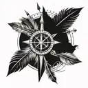 Arrow, Compass rose, feathers tattoo design idea