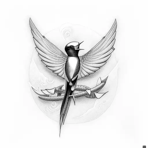 Swallow Bird with M and D initials tattoo design idea