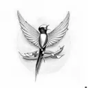 Swallow Bird with M and D initials tattoo design idea