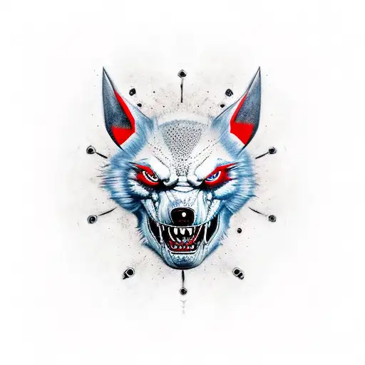 lobo con ojos rojos tattoo design idea