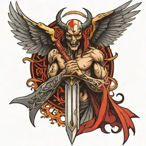 wing demonic and angel blade combine into one tattoo design idea