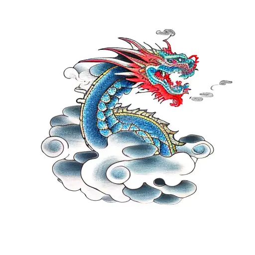 dragon with clouds tattoo design idea