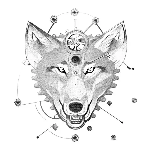 Wolf surrounded by clockwork gears and cogs tattoo design idea