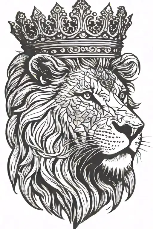 lion with king crown tattoo design idea