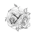 clock with roses tattoo design idea