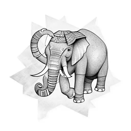 Elephant holding paintbrush with its trunk gold tattoo design idea