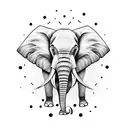 Elephant holding paintbrush with its trunk gold tattoo design idea