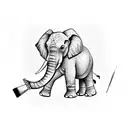 Elephant holding paintbrush with its trunk gold tattoo design idea