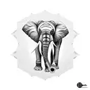 Elephant holding paintbrush with its trunk gold tattoo design idea